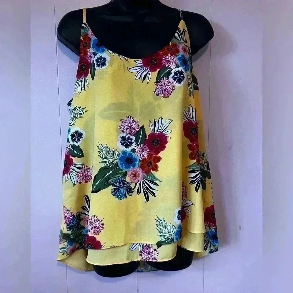 Zac & Rachel Layered Tropical Hawaiian A Line Swing Tank Blouse Womens Sz M